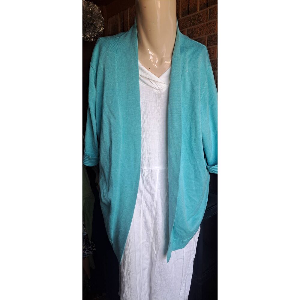 Avenue Women’s Turquoise Open Front Cardigan Size 22/24 Lightweight Rayon Blend